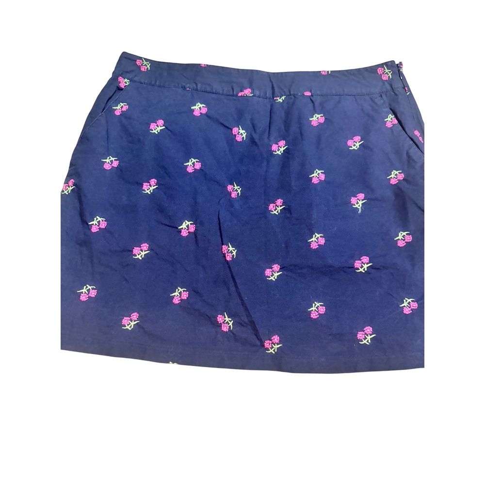 IZOD XFG Womens Navy Blue Floral Embroidered Golf Skort Size 14 Side Zip Stretch